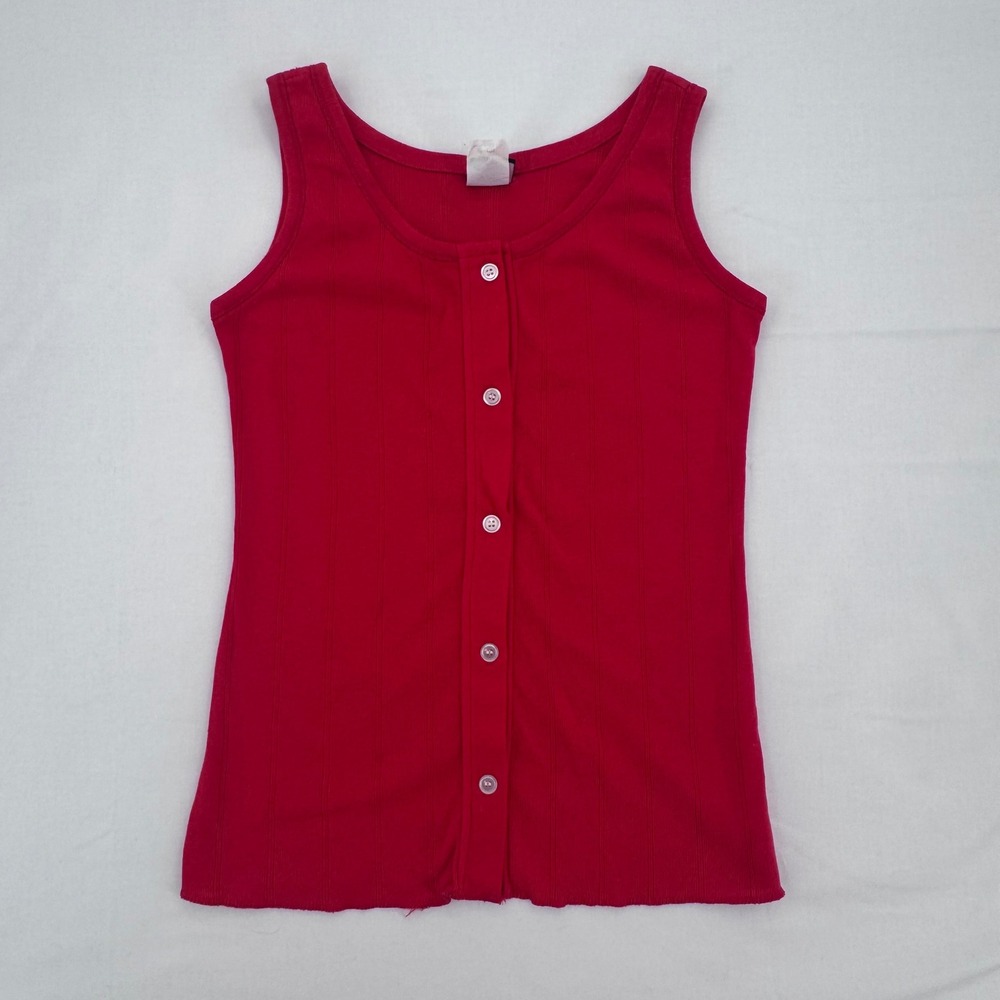 Allura Vintage 90s Red Ribbed Button Front Henley Cotton Tank Top Small 8-10 USA